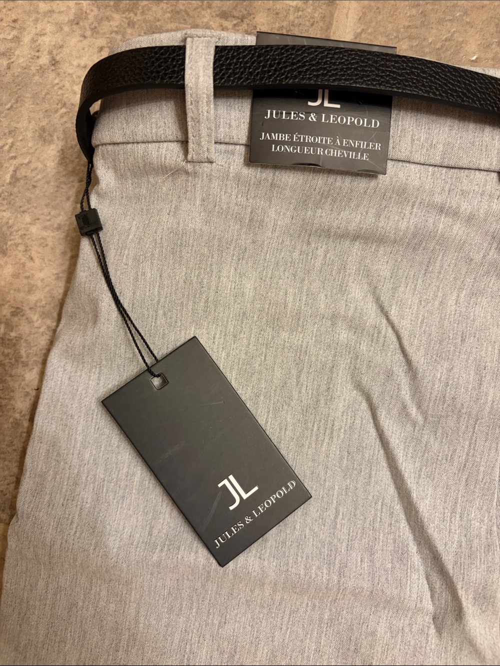 Jules & Leopold Light Gray Cropped Ankle Pants with Black Belt - Picture 3 of 3